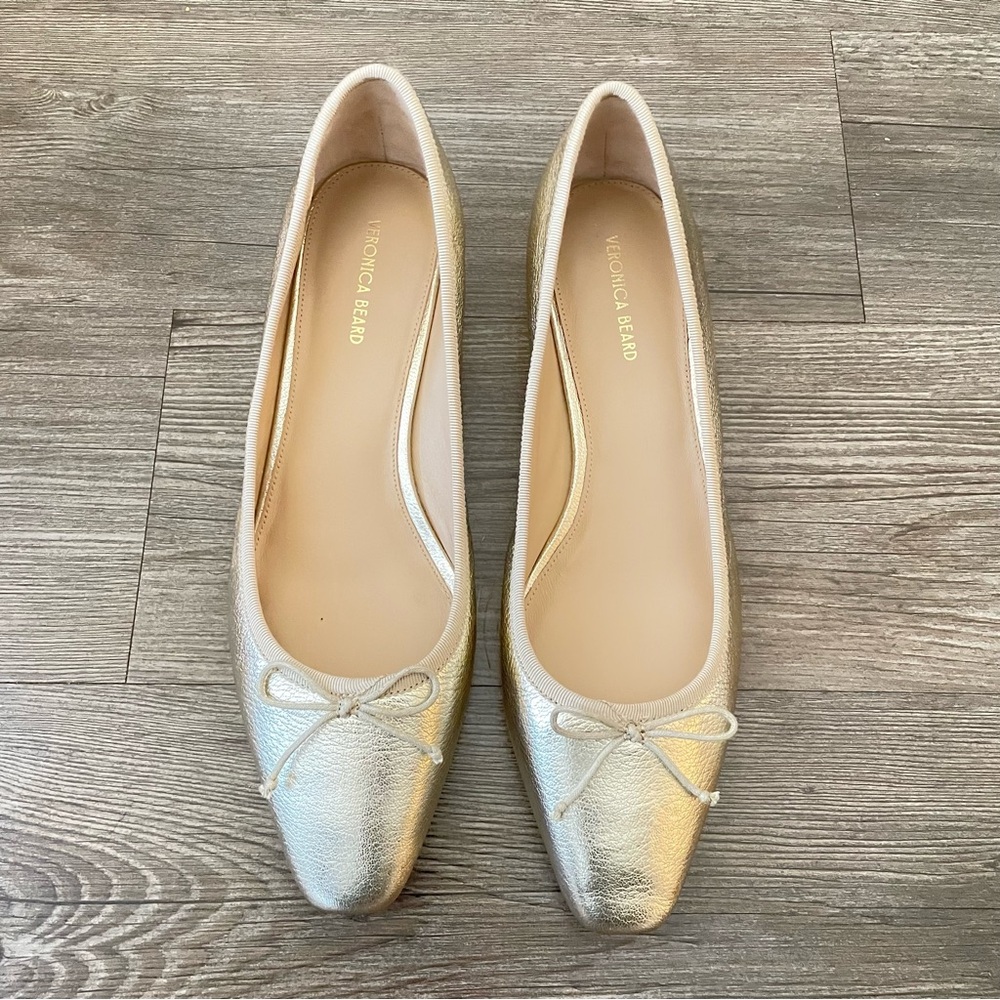 Veronica Beard Cecile Gold Block Heel Slip On Pumps Platinum Sz 9.5